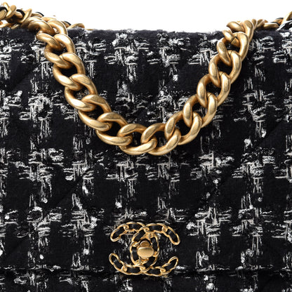 Chanel Tweed Quilted Maxi Chanel 19 Flap Black Silver Ecru 10 of 10