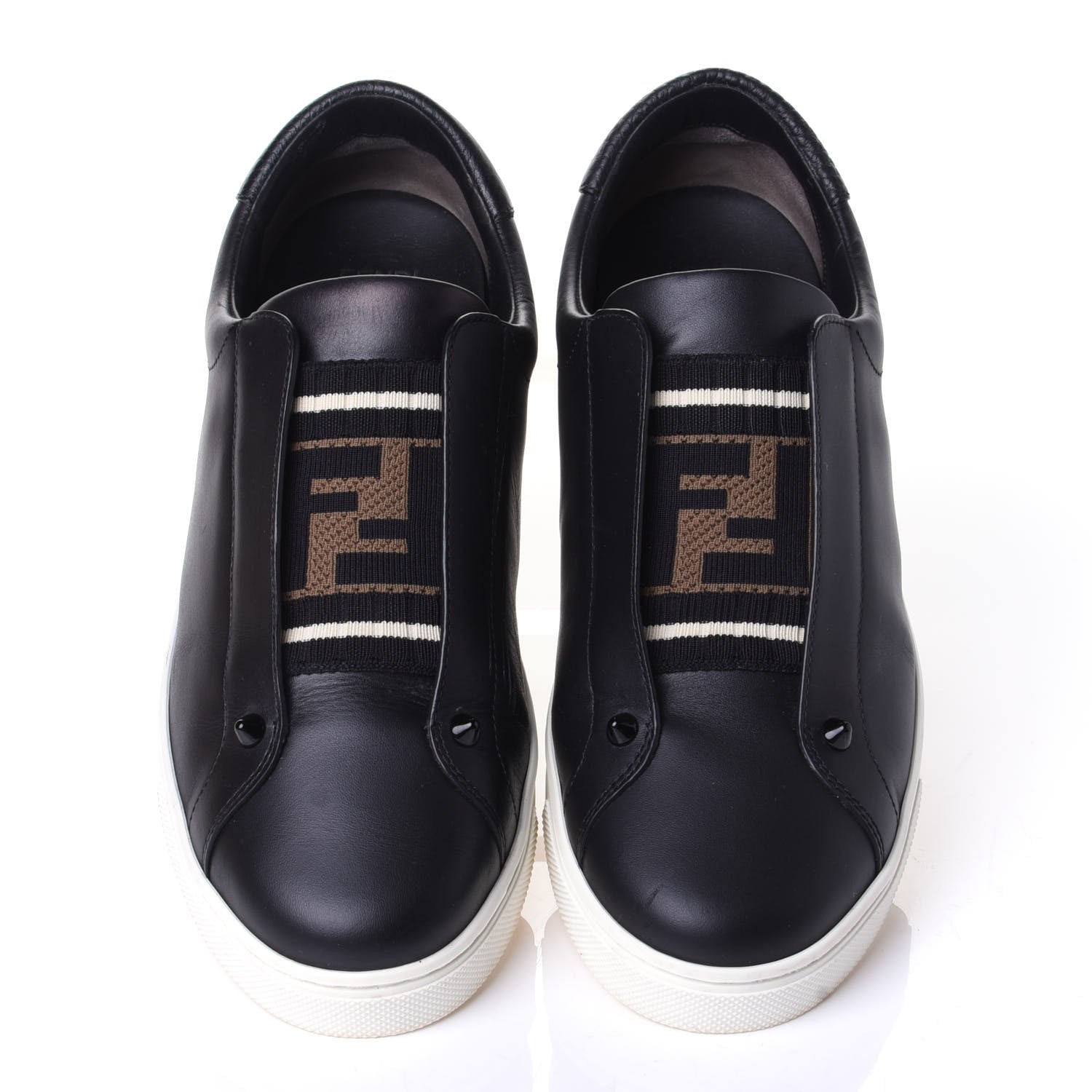 Fendi Vitello Microfiber FF Rockoclick Slip On Sneakers 38.5 Black Tobacco 5 of 11