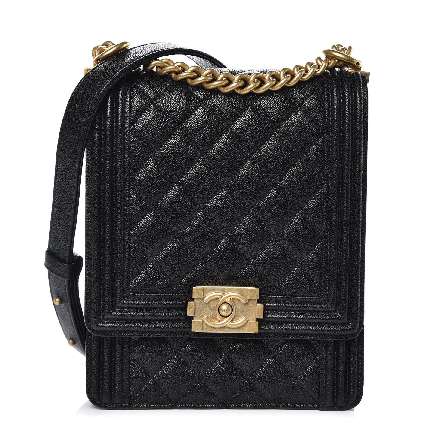 Caviar Quilted North South Boy Flap Black