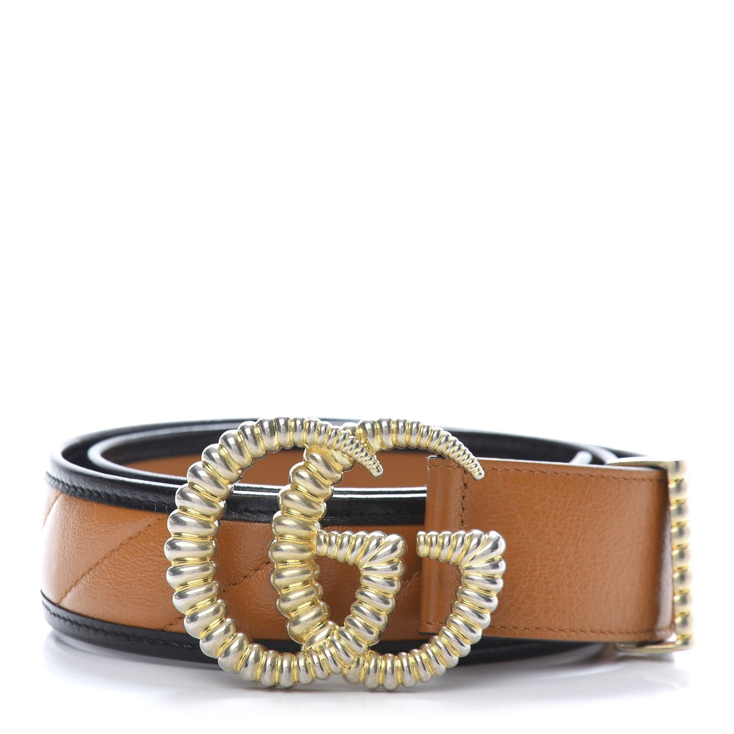 Azalea Calfskin Matelasse Diagonal Torchon Double G 40mm Belt 85 34 Cognac Black