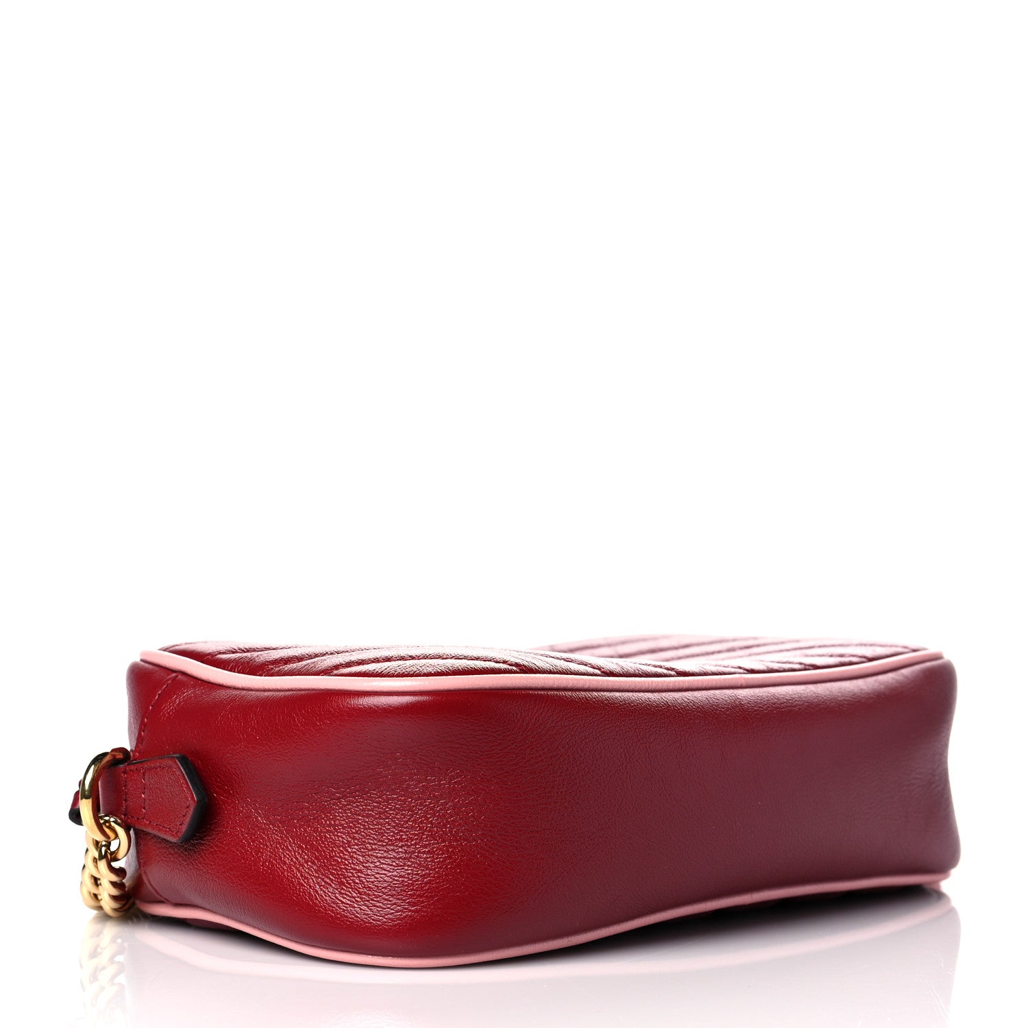 Gucci Azalea Calfskin Enamel Matelasse Diagonal Small Torchon GG Marmont Chain Shoulder Bag New Cherry Red Wild Rose 4 of 12