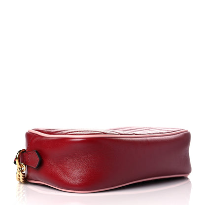 Gucci Azalea Calfskin Enamel Matelasse Diagonal Small Torchon GG Marmont Chain Shoulder Bag New Cherry Red Wild Rose 4 of 12