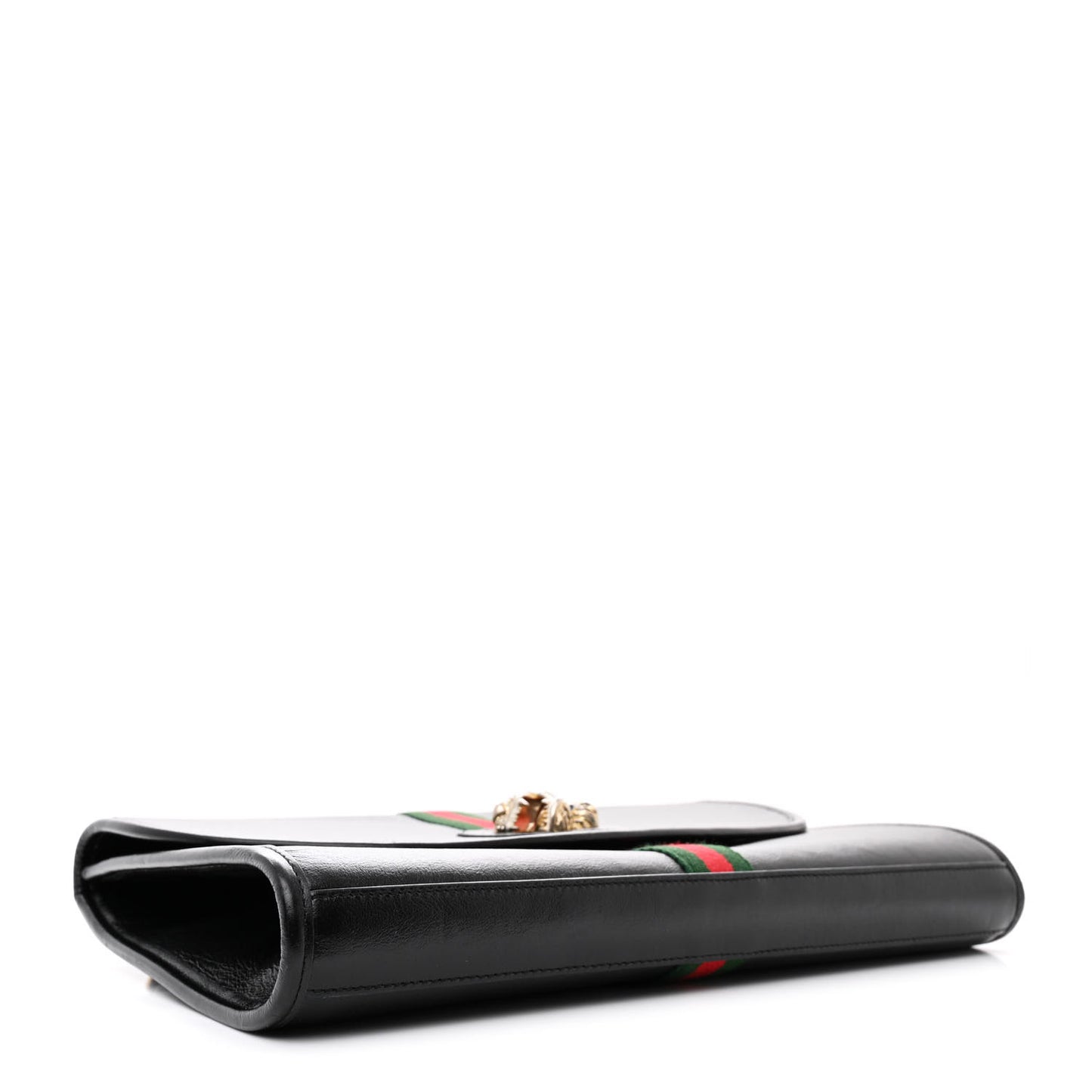 Textured Calfskin Web Medium Rajah Slim Flap Shoulder Bag Black