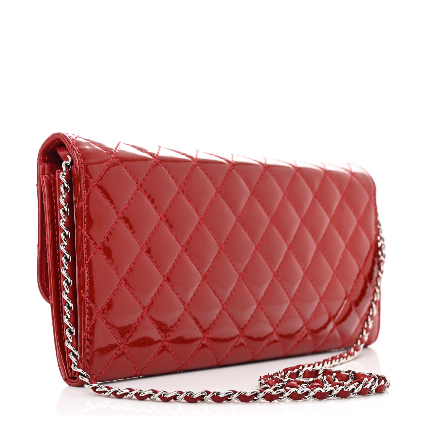 Patent Calfskin Quilted Brilliant East West Flap Clutch Red