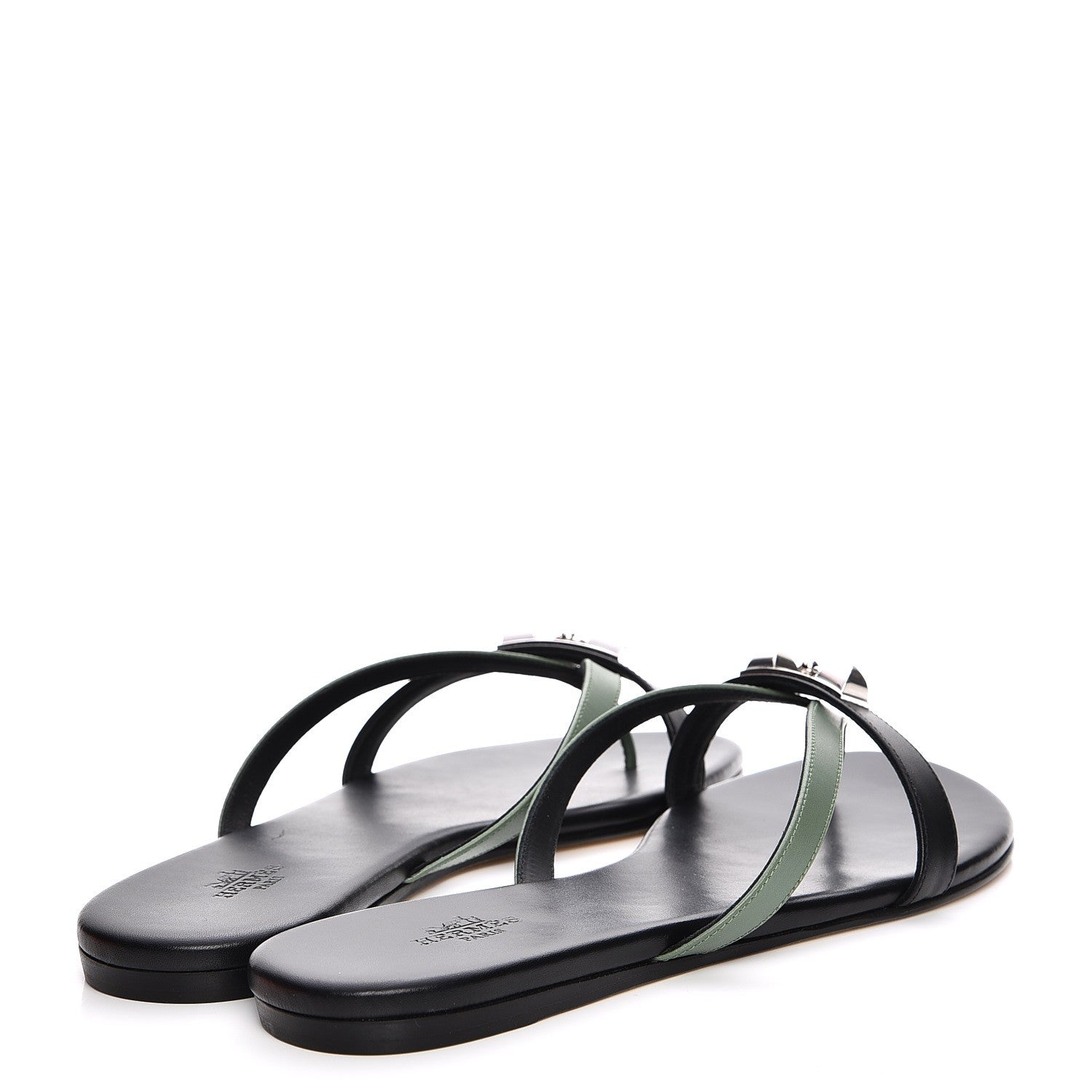 Hermes Nappa Calfskin Corfou Sandals 38 Black Lichen 3 of 9