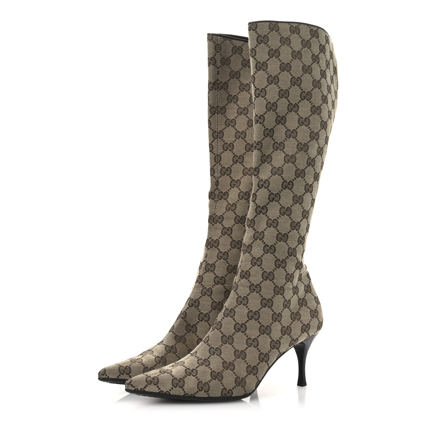 Monogram Womens Tall Boots 38 Beige Ebony