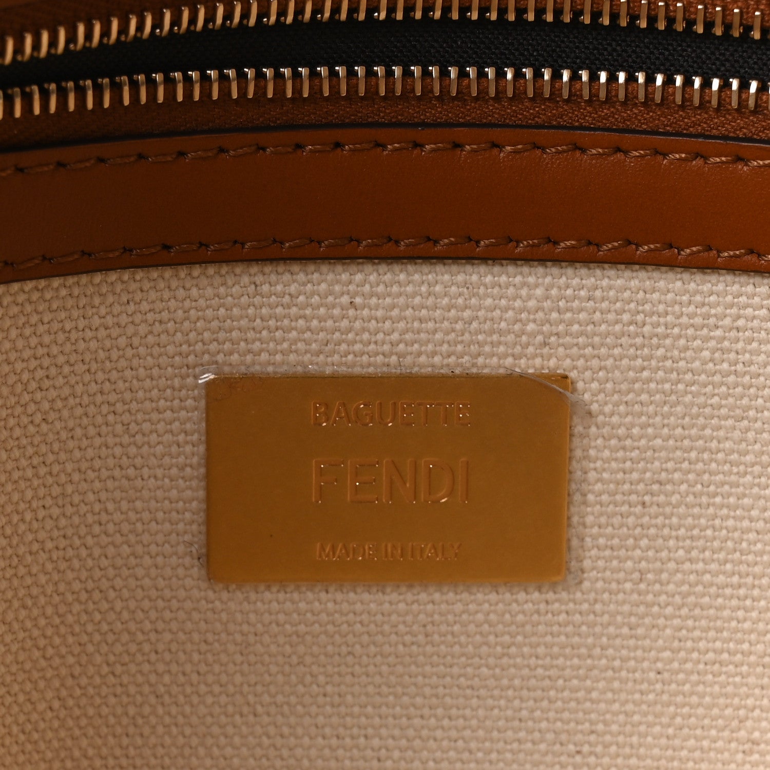 Fendi Canvas Vitello King Bi-Color Strap FF Embroidered Baguette Grezzo Brandy Cuoio 6 of 9