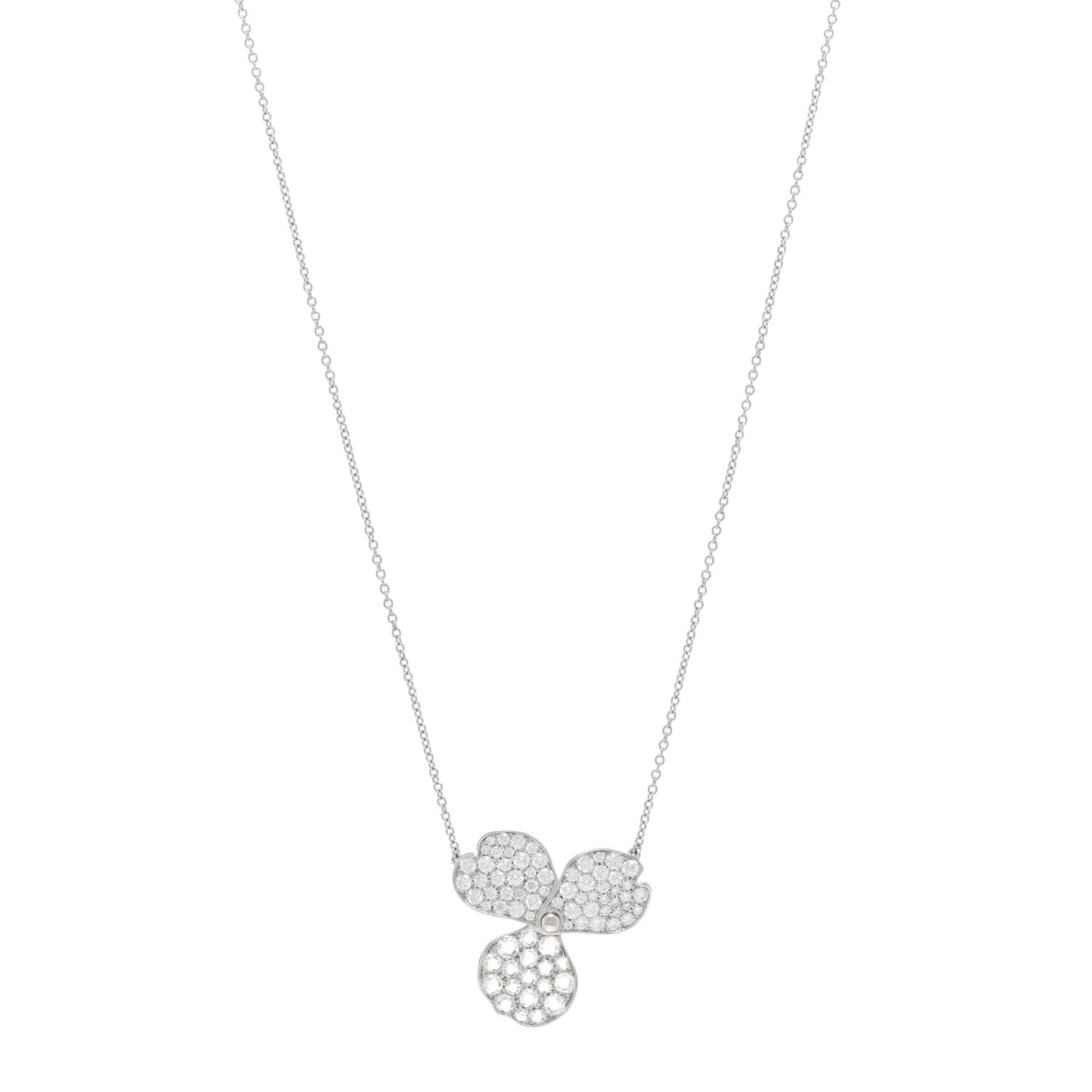 Platinum Diamond Large Paper Flowers Pave Pendant Necklace