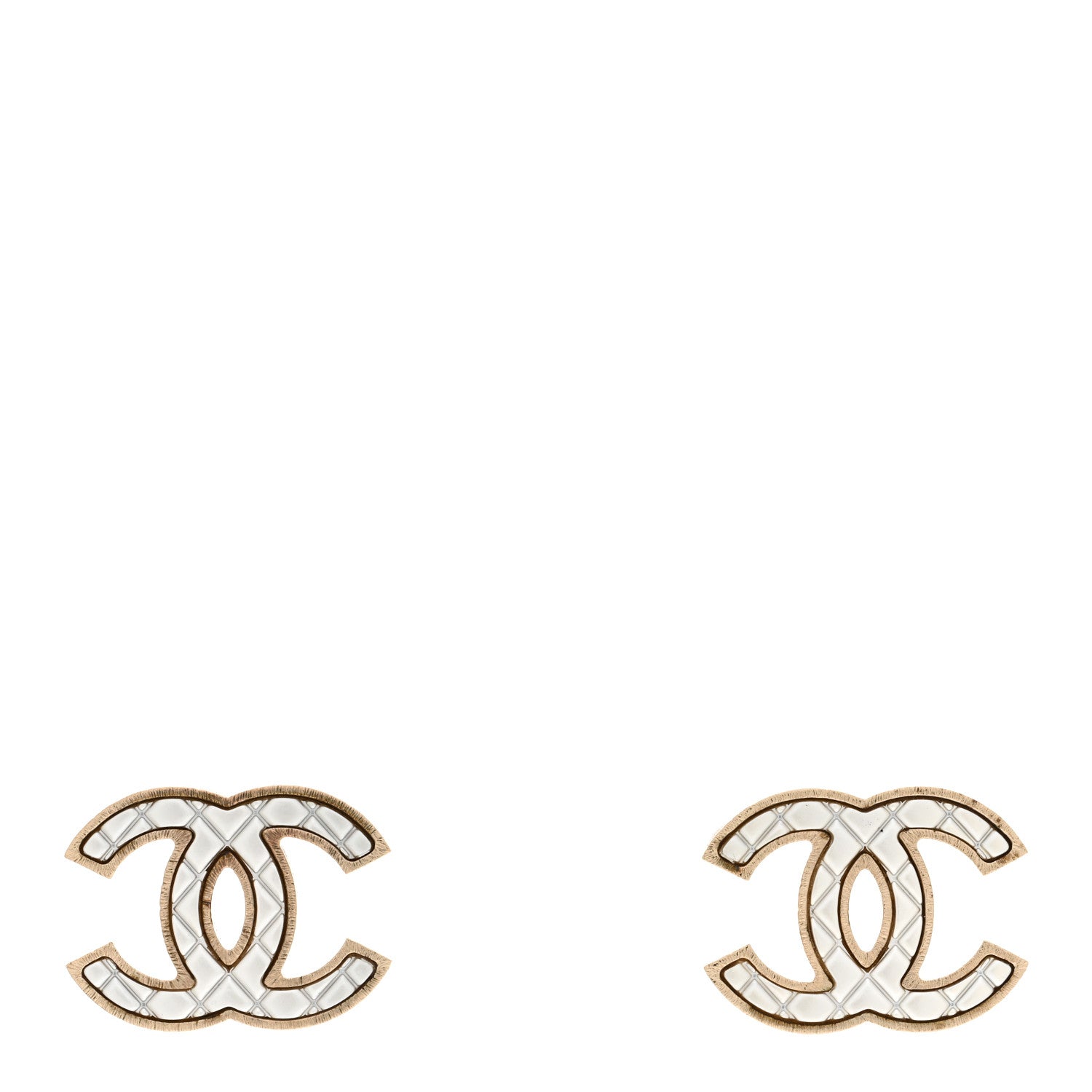 Chanel Metal Quilted CC Earrings Gold White 1 of 4