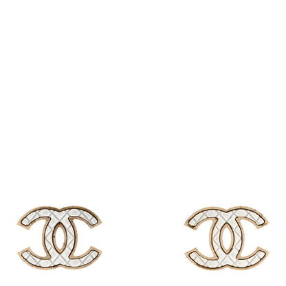 Chanel Metal Quilted CC Earrings Gold White 1 of 4