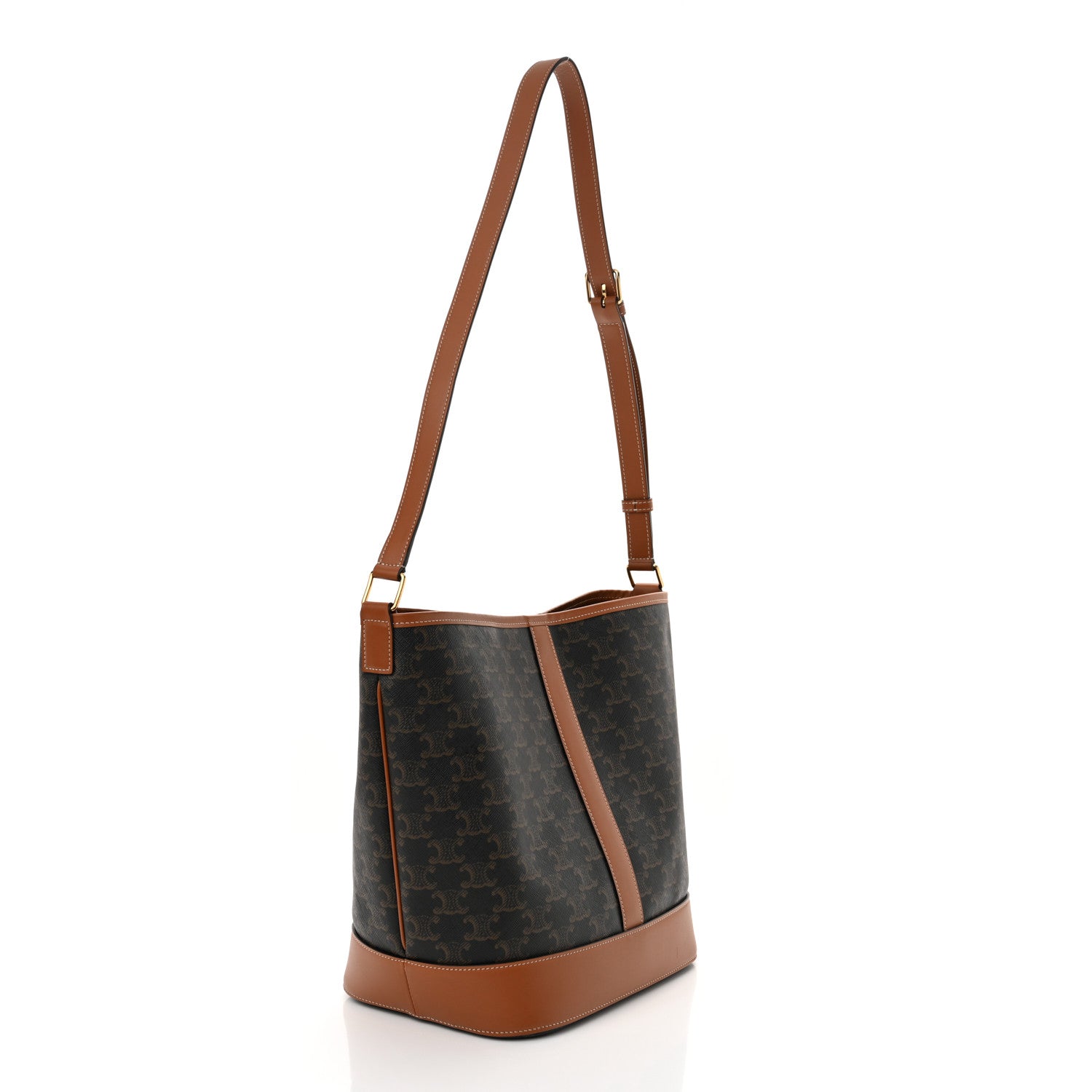 Celine Triomphe Canvas Calfskin Medium Bucket Bag Tan 3 of 10