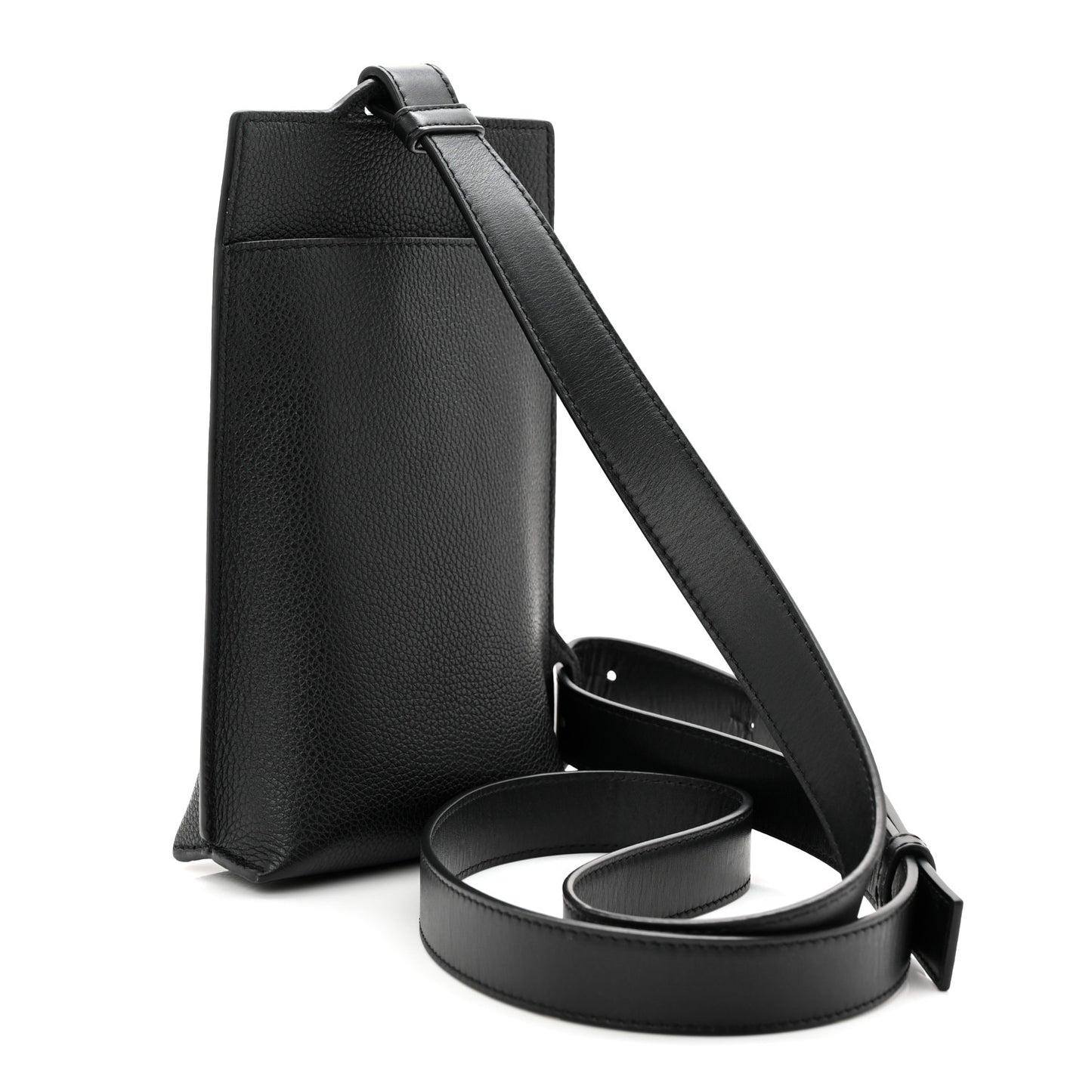Soft Grained Calfskin Vertical T-Pocket Crossbody Bag Black