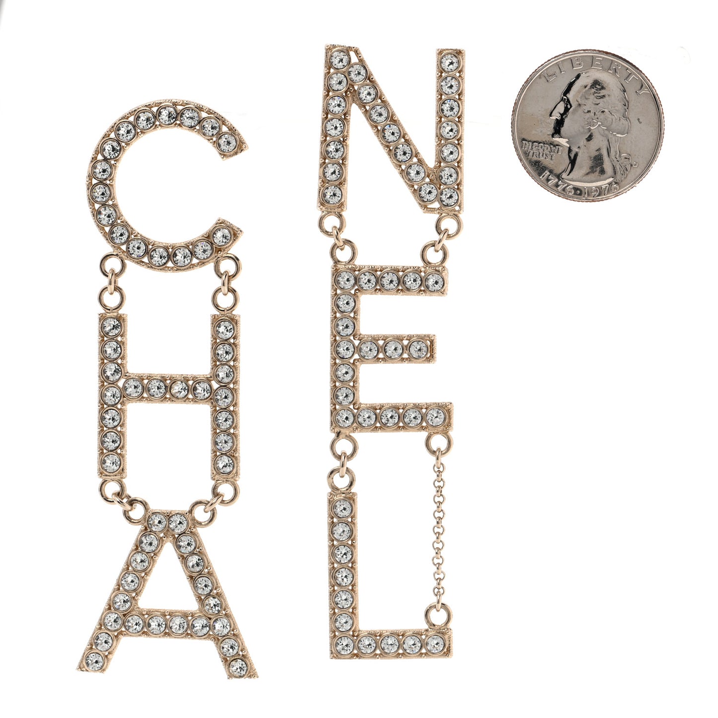 Crystal Cha-Nel Logo Drop Earrings Gold