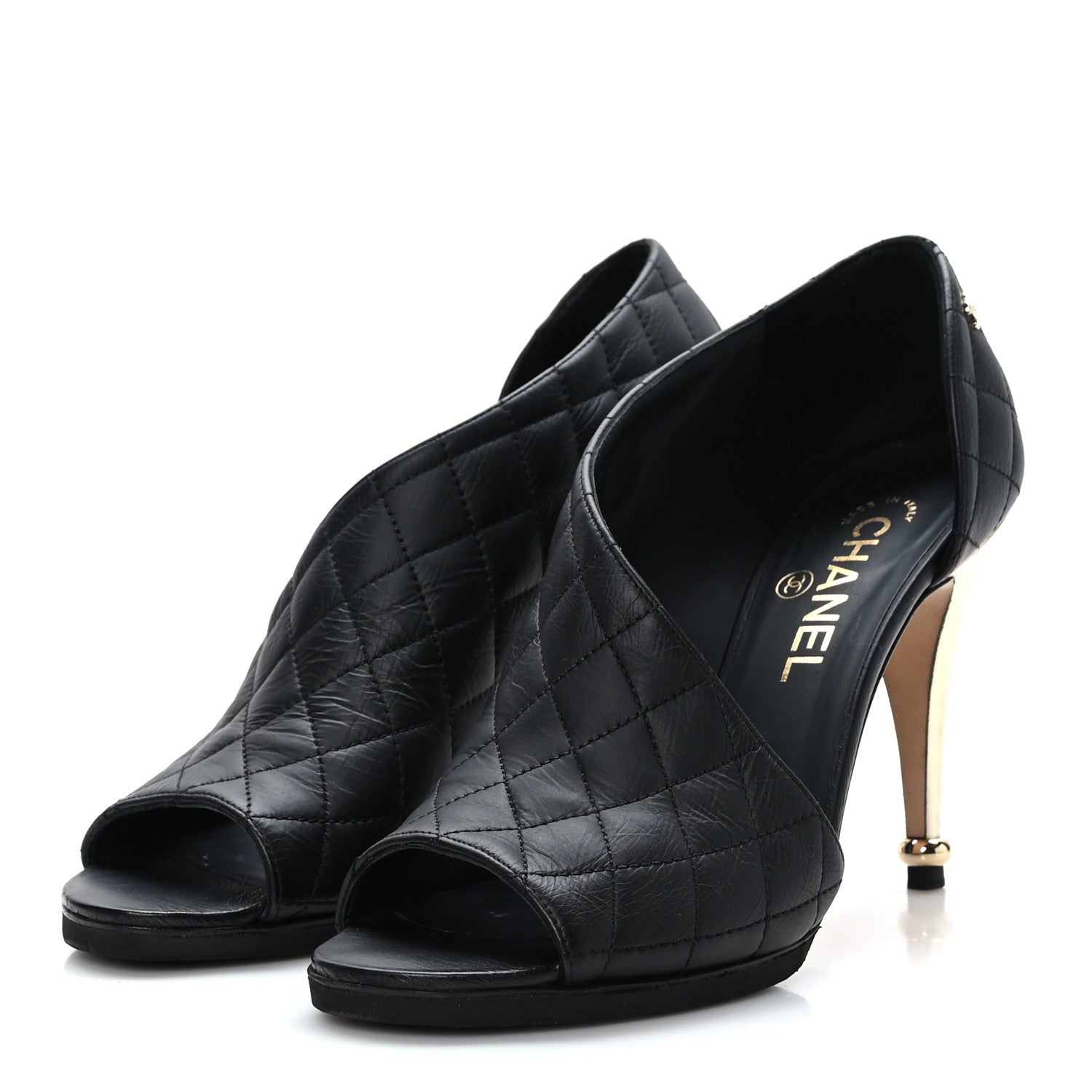 Chanel Calfskin Quilted Peep Toe Pumps 38 Black 3 of 8