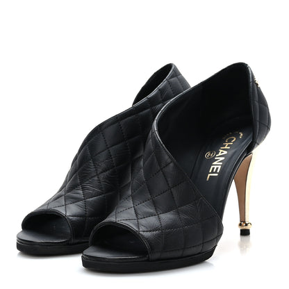 Chanel Calfskin Quilted Peep Toe Pumps 38 Black 3 of 8