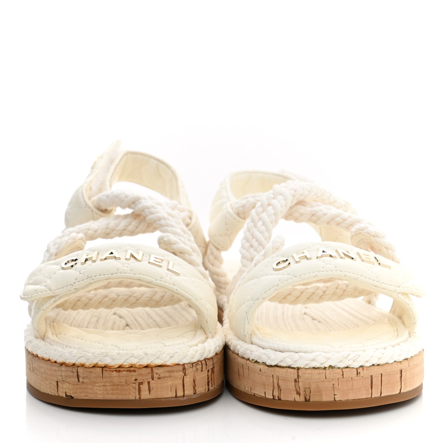 Cord Lambskin Quilted Logo Sandals 35 White