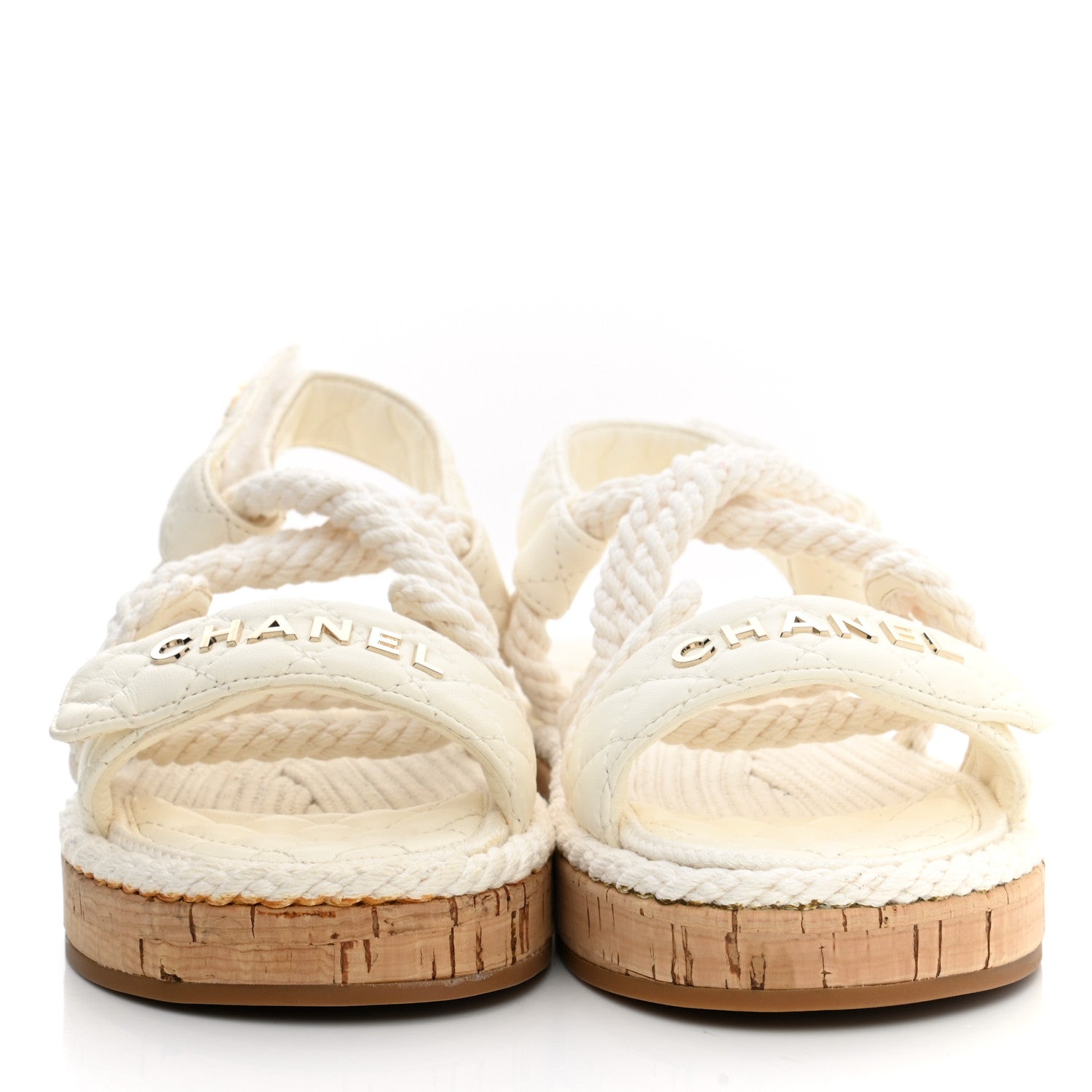 Chanel Cord Lambskin Quilted Logo Sandals 35 White 2 of 11