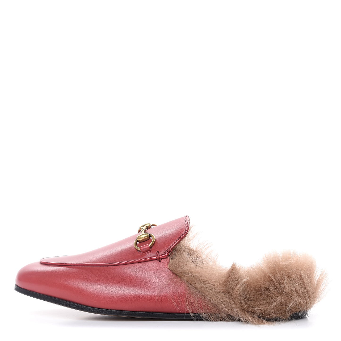 Betis Glamour Calfskin Fur Womens Princetown Slippers 37 Hibiscus Red Naturale