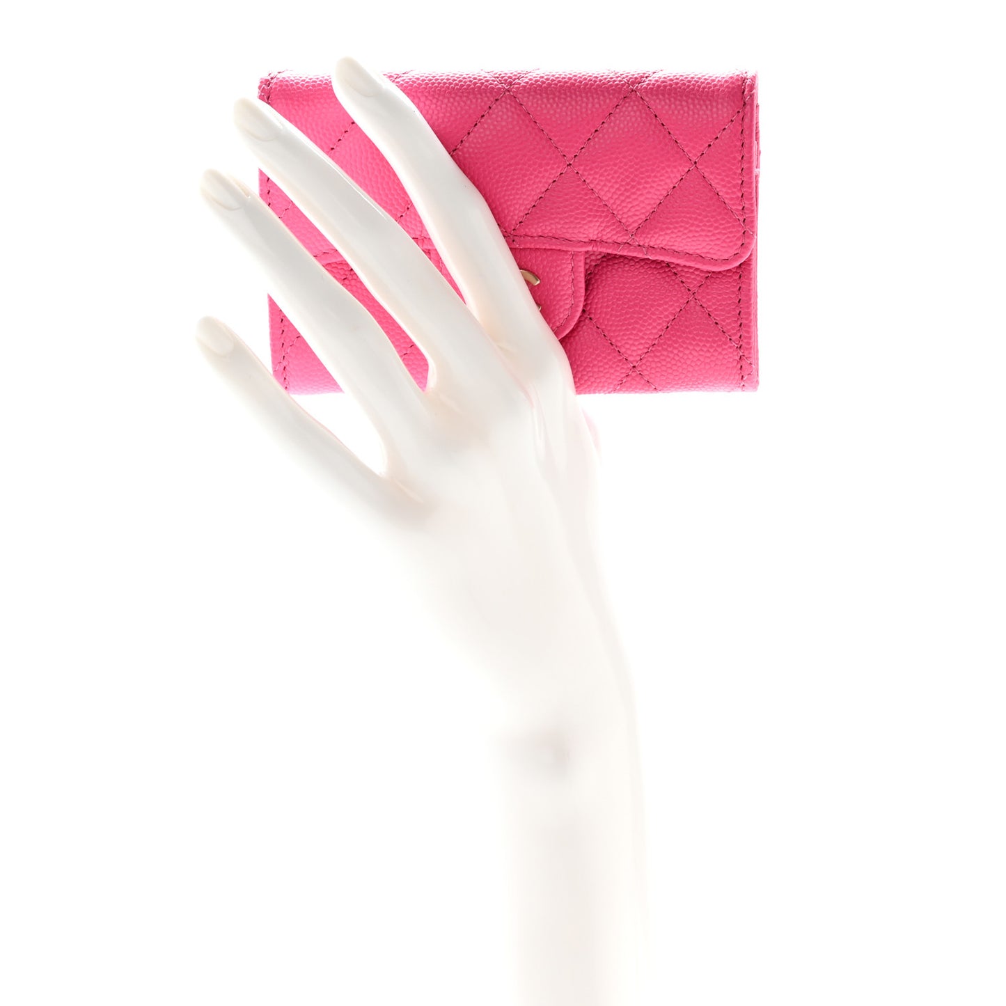 Caviar Quilted Flap Card Holder Wallet Pink