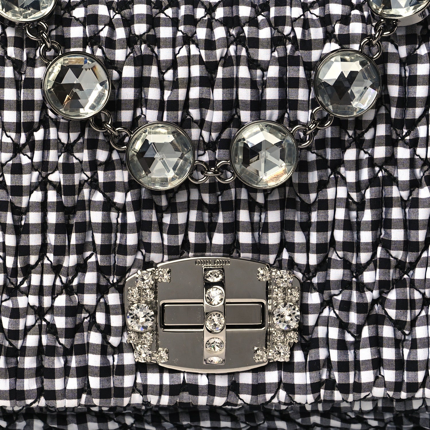 Miu Miu Nappa Matelasse Crystal Flap Clutch Black White 7 of 9
