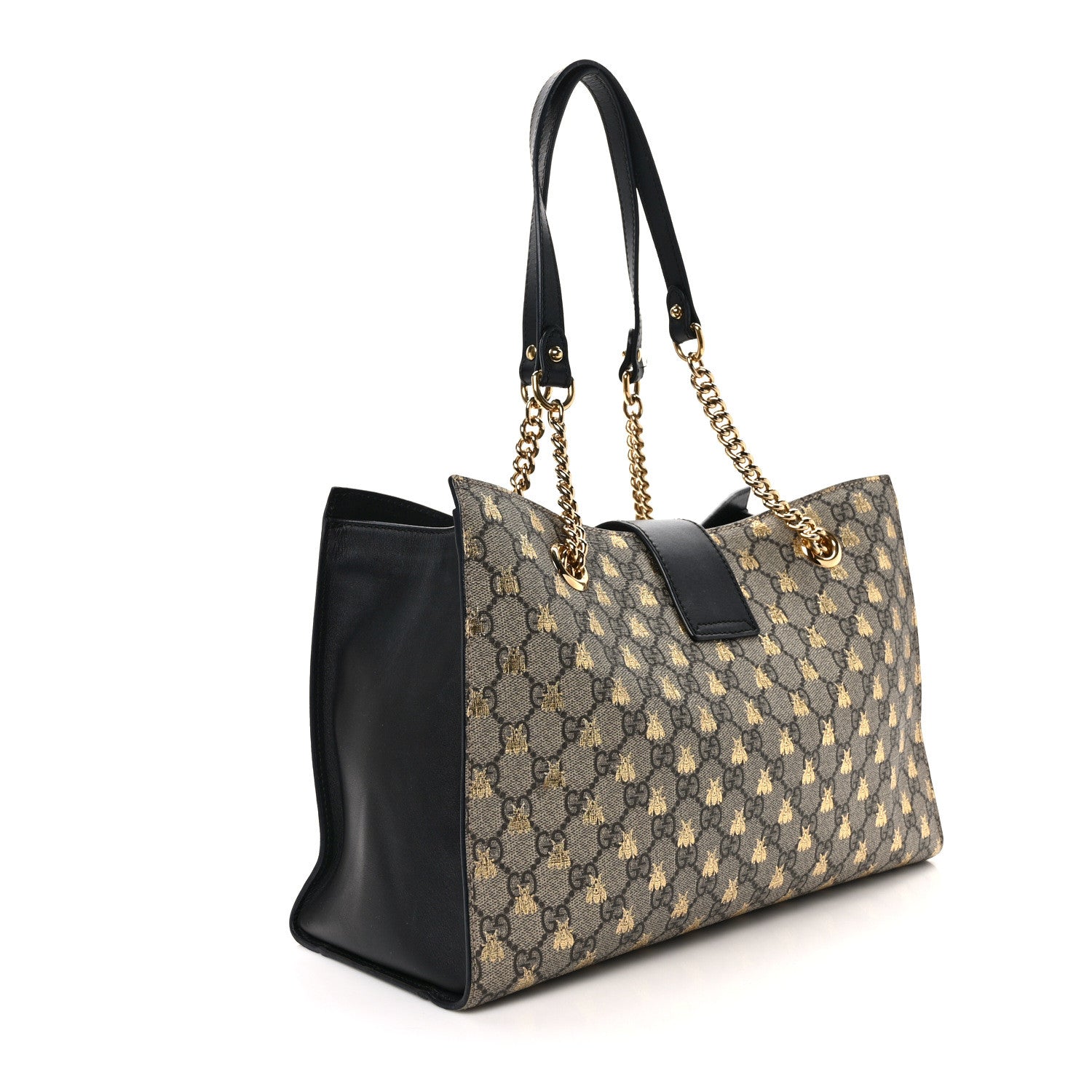 Gucci GG Supreme Monogram Bees Medium Padlock Tote Beige Oro Black 3 of 9