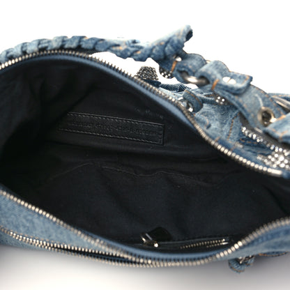 Balenciaga Washed Frayed Denim Crystal Small Le Cagole Shoulder Bag Blue 5 of 8
