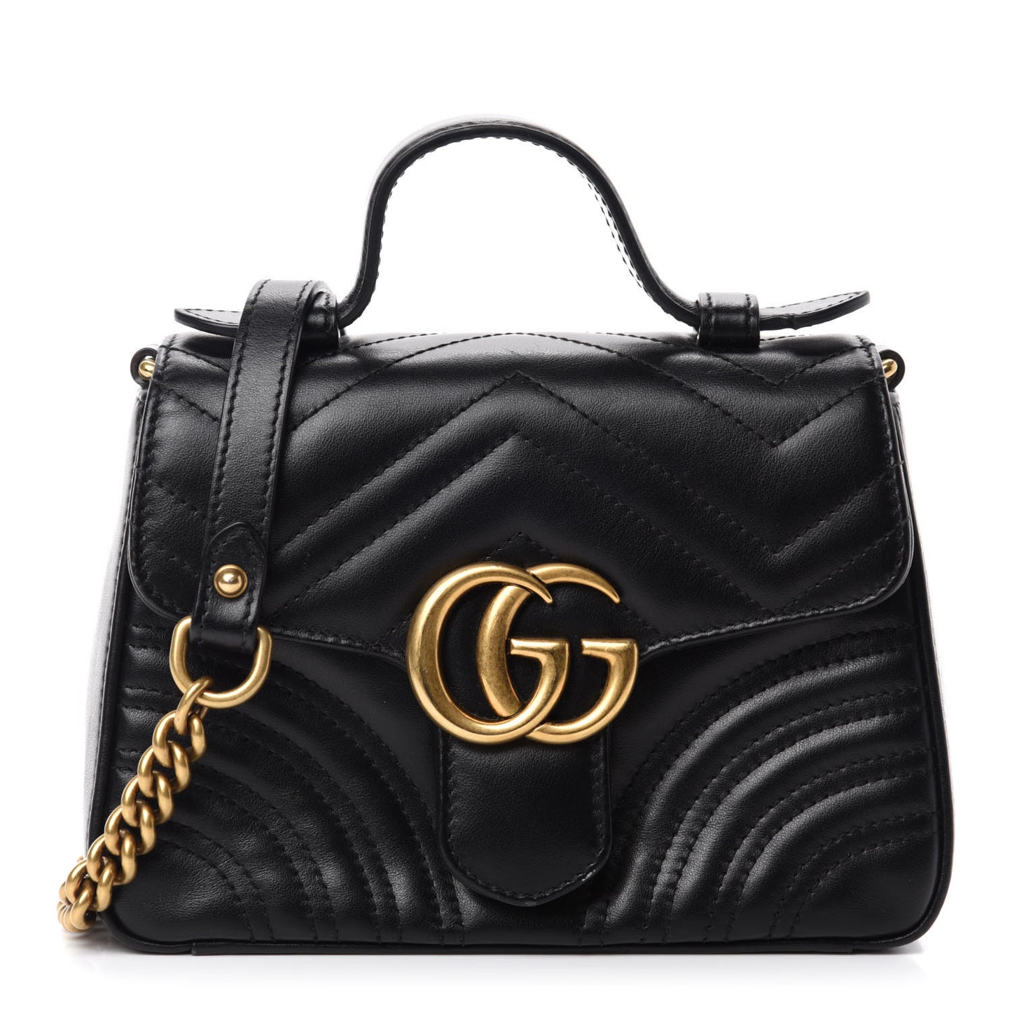 Calfskin Matelasse Mini GG Marmont Top Handle Shoulder Bag Black