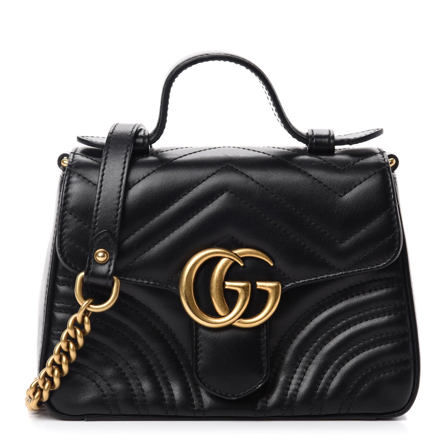 Gucci Calfskin Matelasse Mini GG Marmont Top Handle Shoulder Bag Black 1 of 10