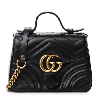 Gucci Calfskin Matelasse Mini GG Marmont Top Handle Shoulder Bag Black 1 of 10