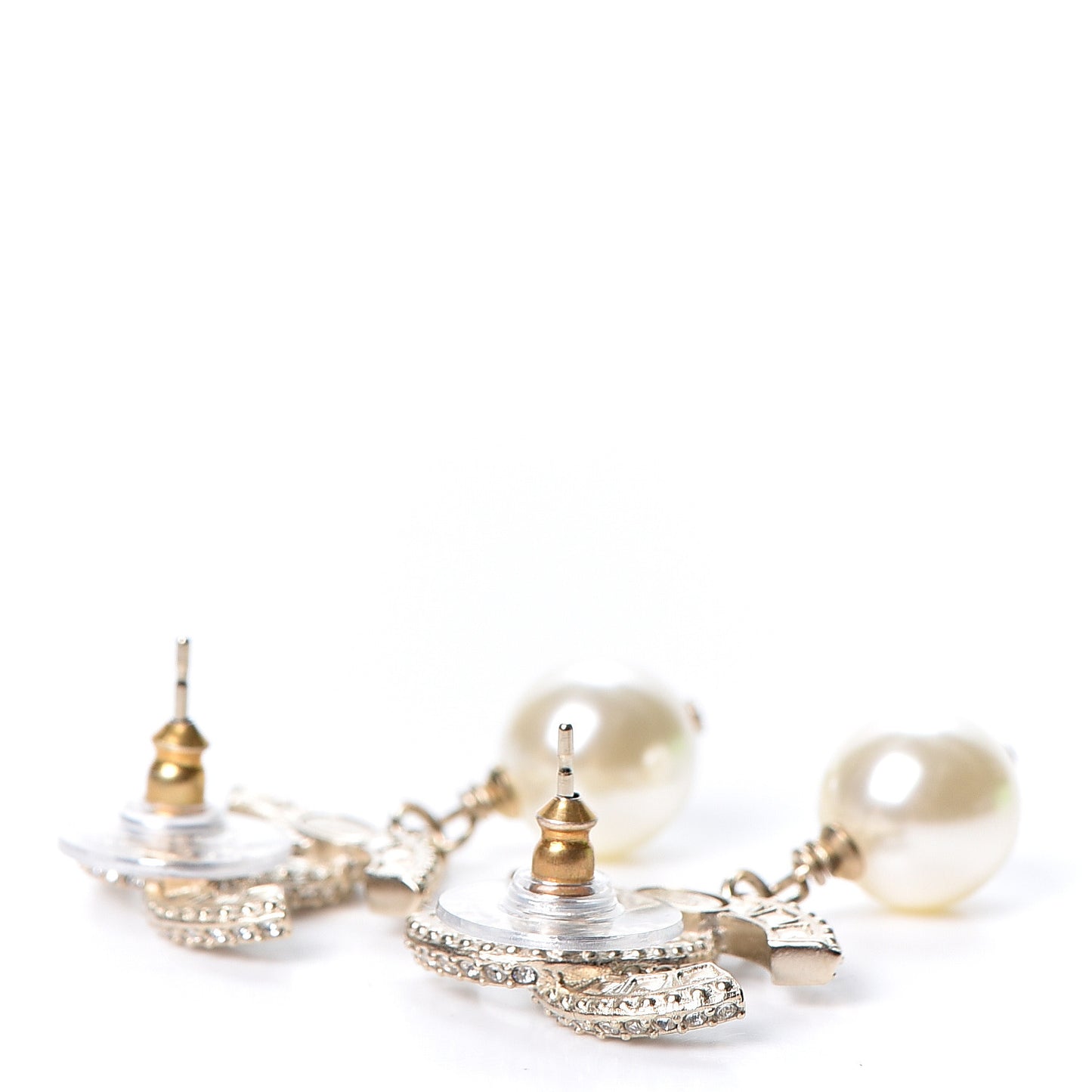 Crystal Pearl CC Drop Earrings Gold