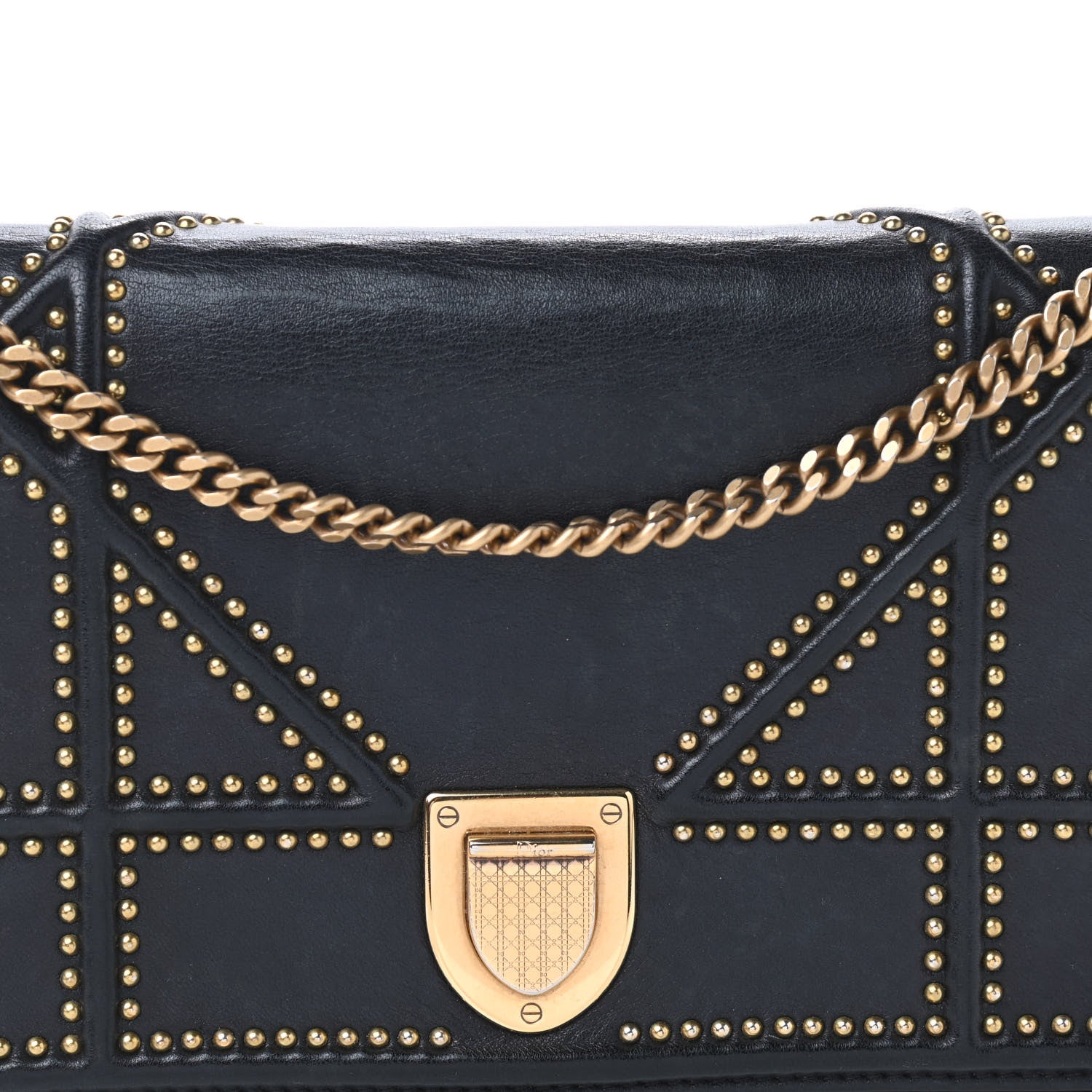 Christian Dior Calfskin Studded Diorama Wallet on Chain Pouch Black 8 of 10