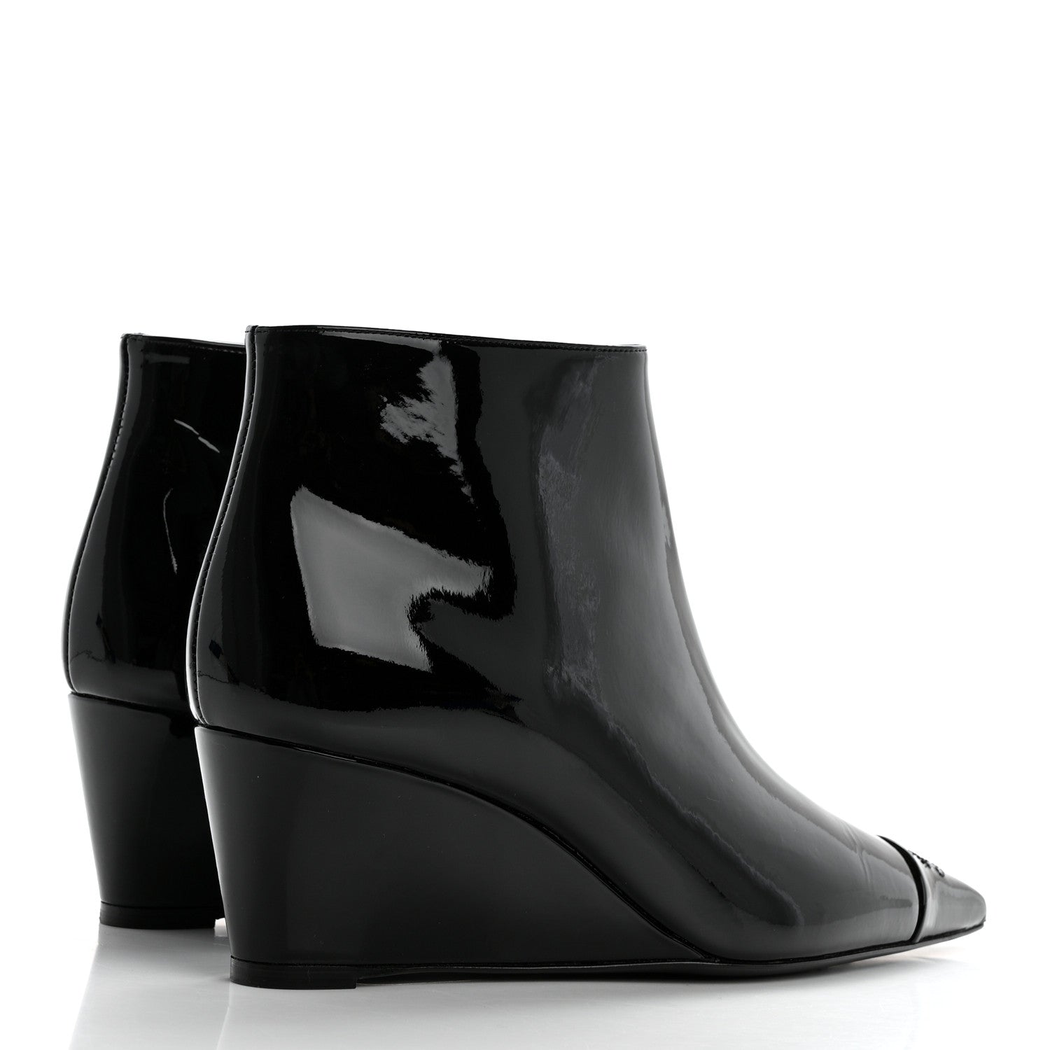 Chanel Patent Knit Wedge Ankle Boots 38.5 Black White 4 of 8