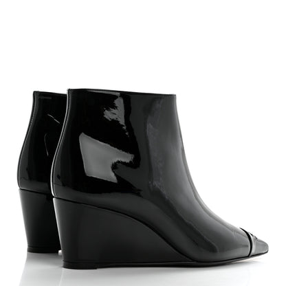 Chanel Patent Knit Wedge Ankle Boots 38.5 Black White 4 of 8