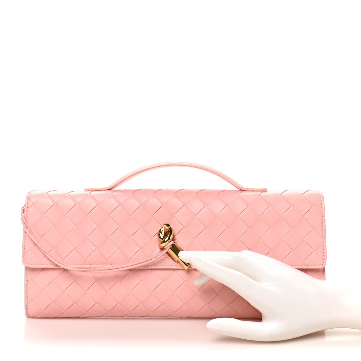 Nappa Intrecciato Long Andiamo Top Handle Clutch Rose