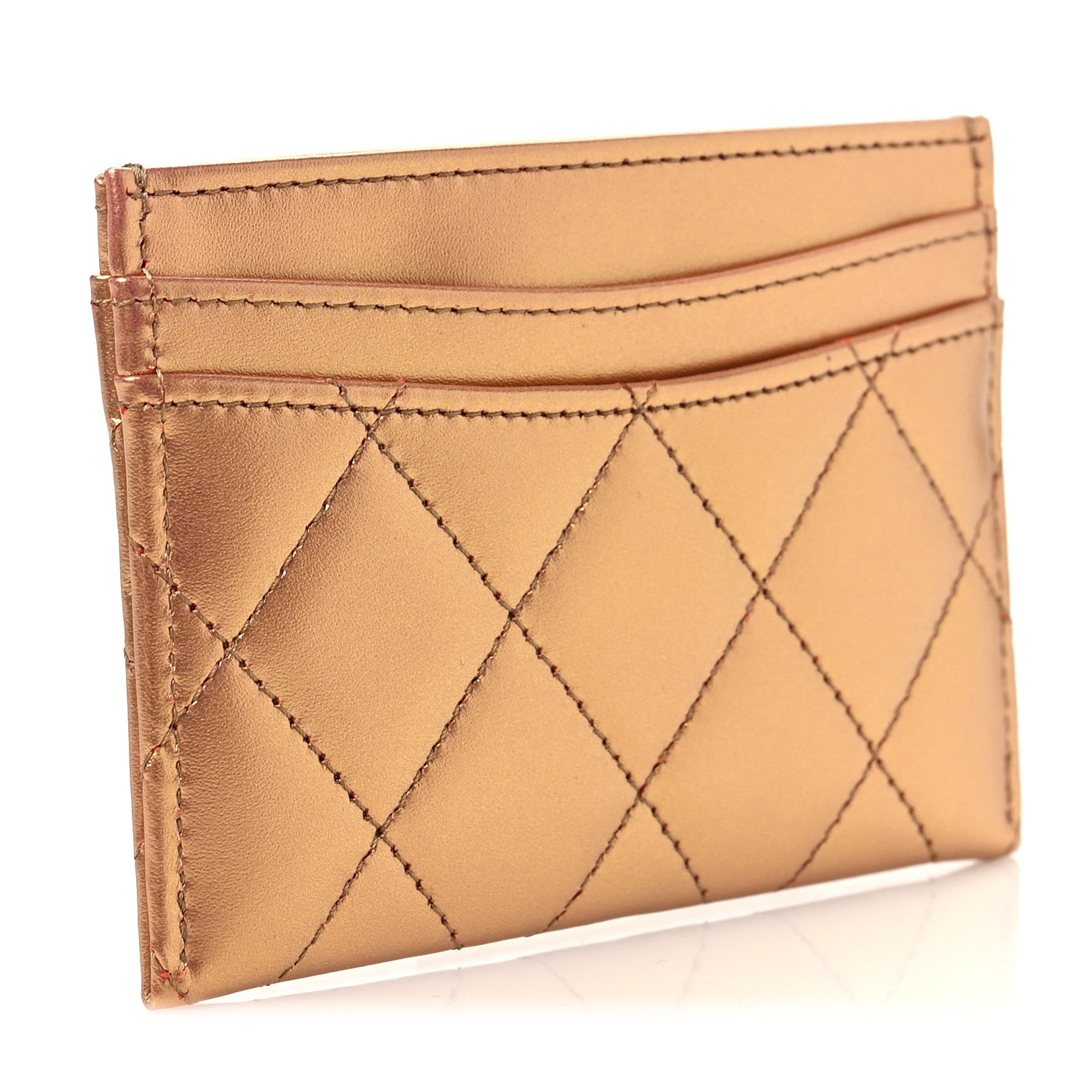 Chanel Metallic Lambskin Quilted CC Card Holder Golden 3 of 8
