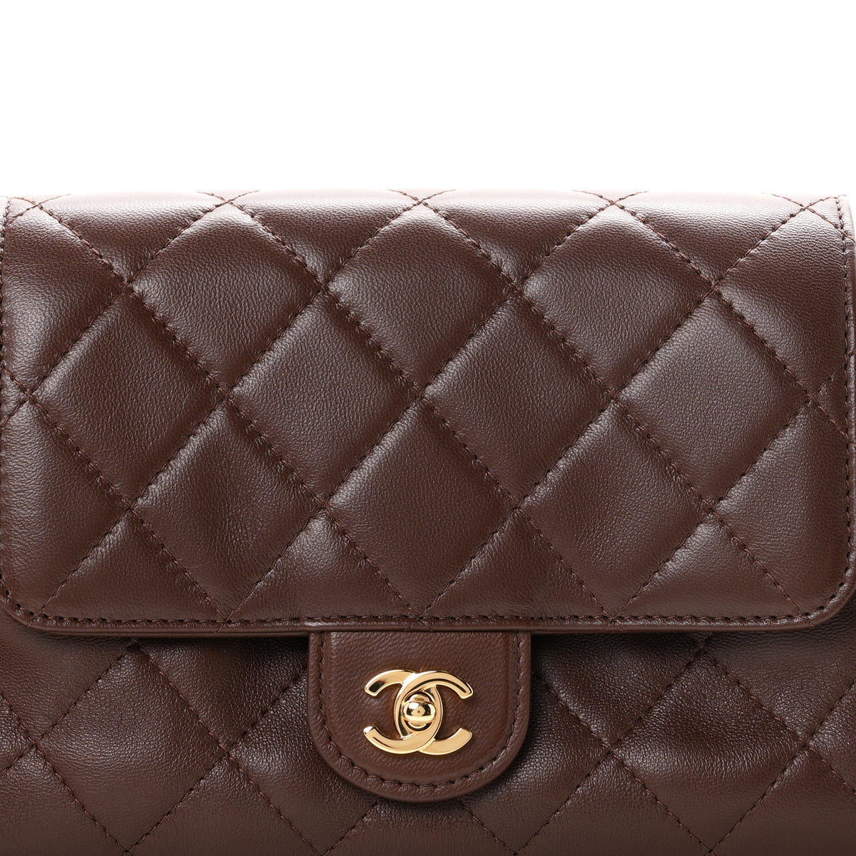 Chanel Lambskin Quilted CC Drawstring Flap Clutch With Strap Brown 15 of 21