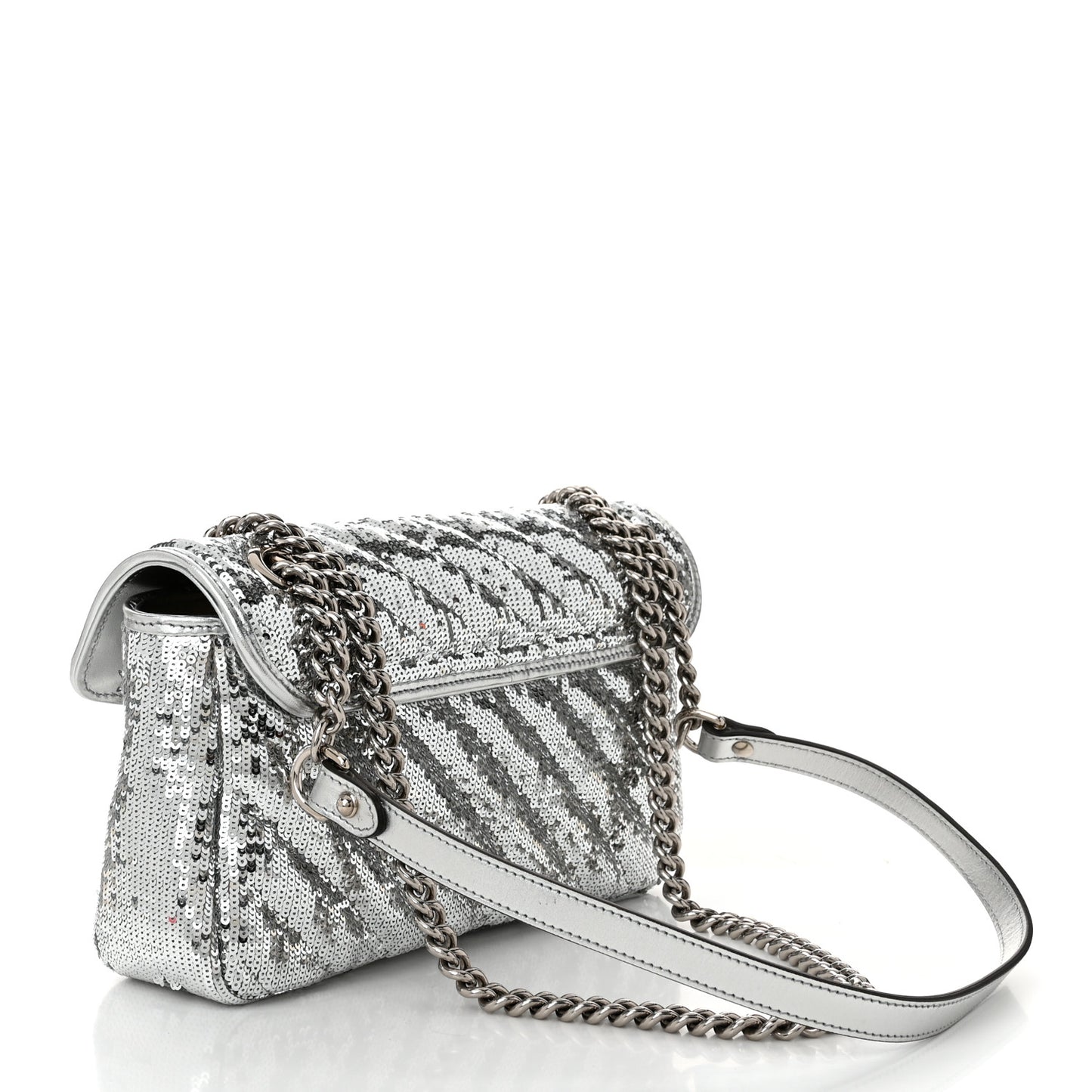 Sequin Matelasse Small GG Marmont Shoulder Bag Silver
