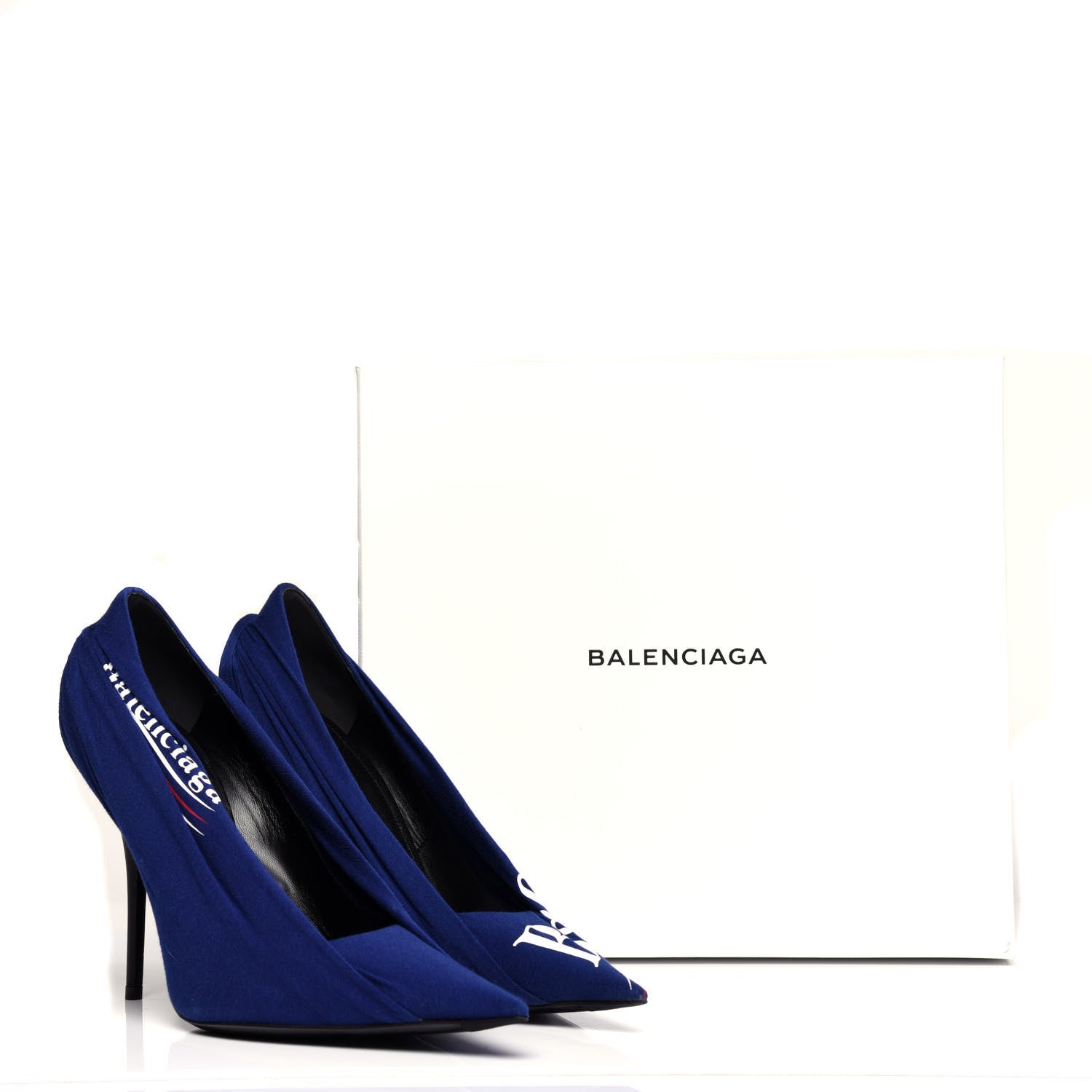 Balenciaga Jersey Crepe Political Campaign Logo Knife 115 Pointed Pumps 41 Pacifique White Rouge 11 of 11