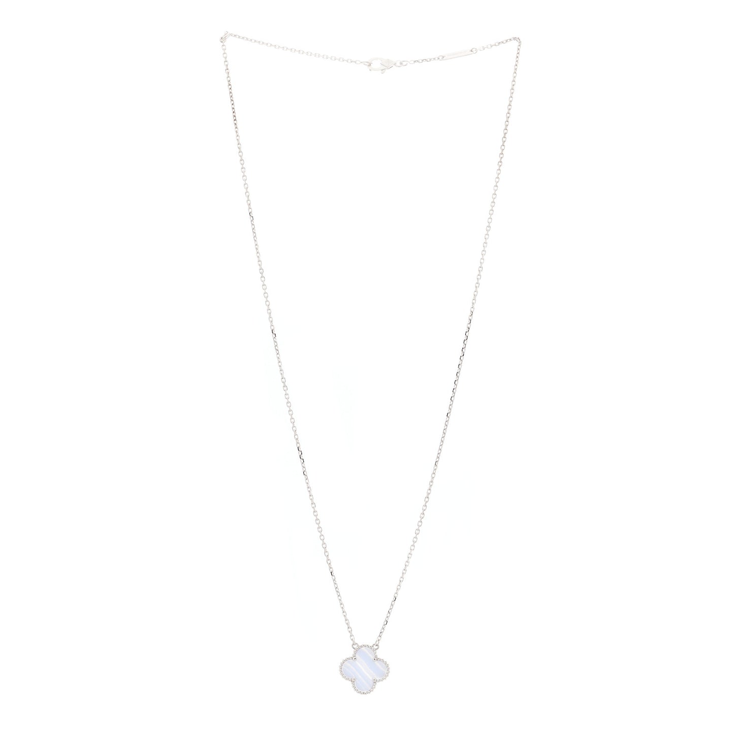 18K White Gold Chalcedony Vintage Alhambra Pendant Necklace