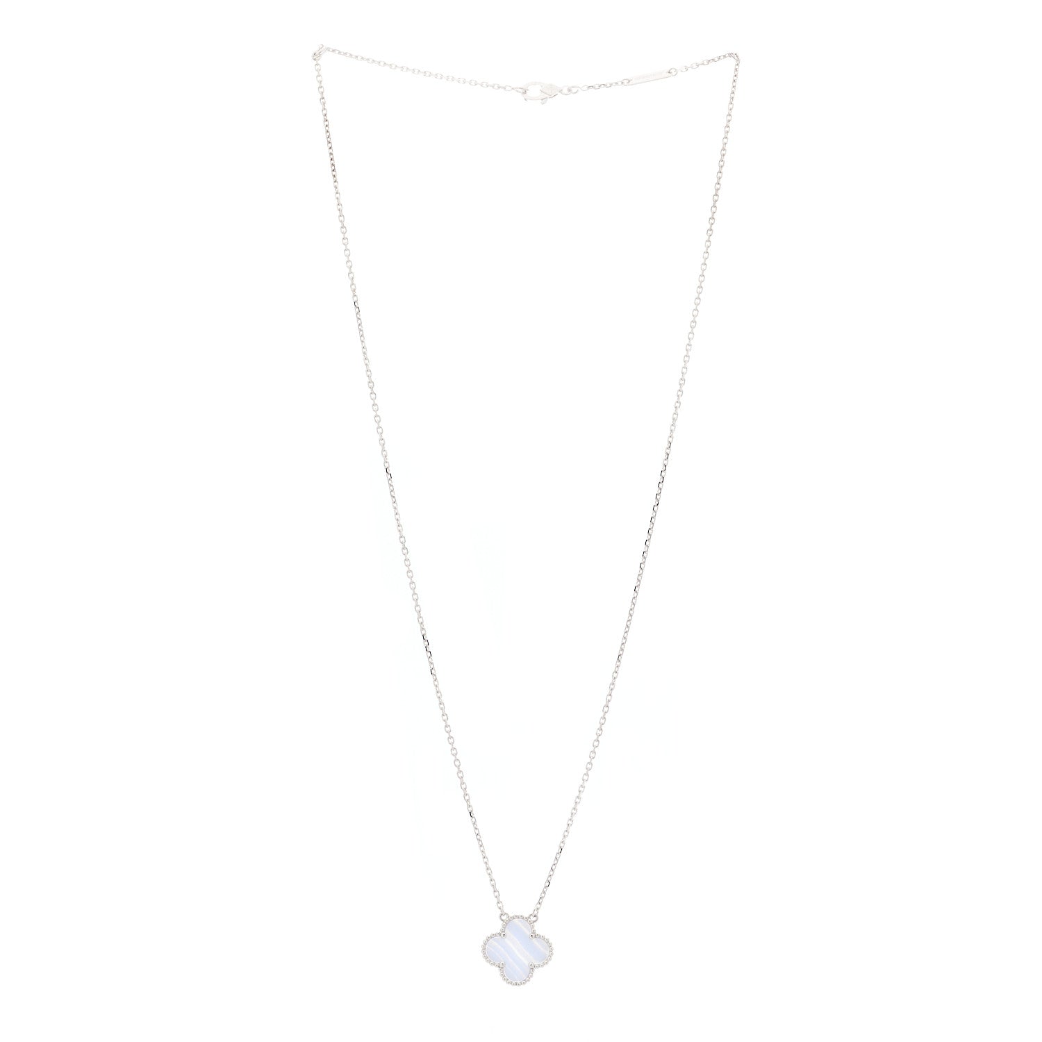 Van Cleef & Arpels 18K White Gold Chalcedony Vintage Alhambra Pendant Necklace 3 of 7