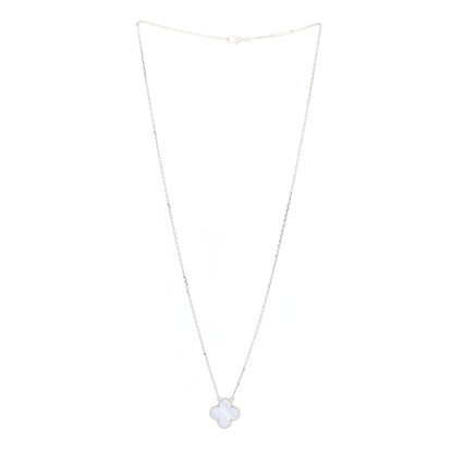 Van Cleef & Arpels 18K White Gold Chalcedony Vintage Alhambra Pendant Necklace 3 of 7