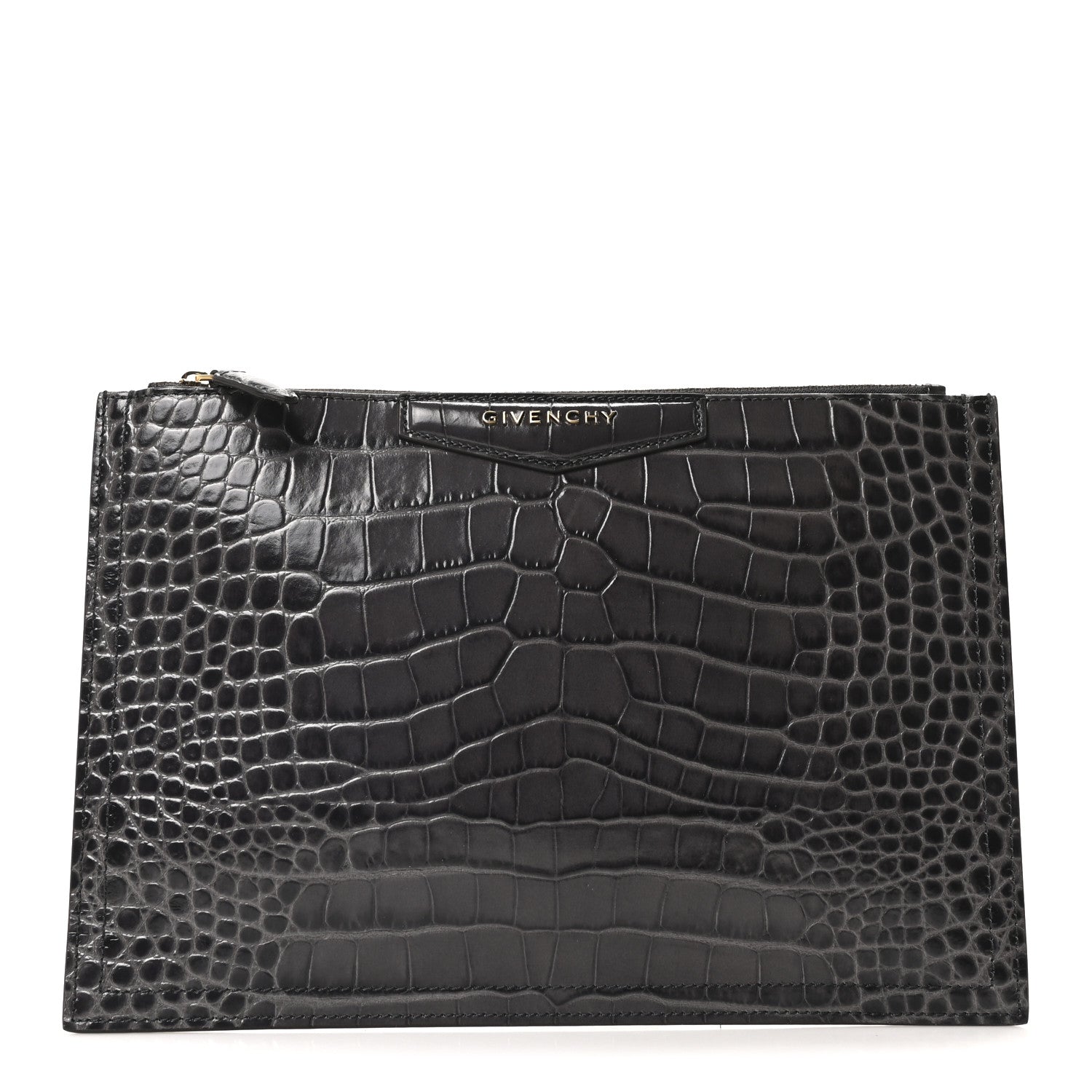 Givenchy Calfskin Crocodile Embossed Medium Antigona Pouch Grey 1 of 10