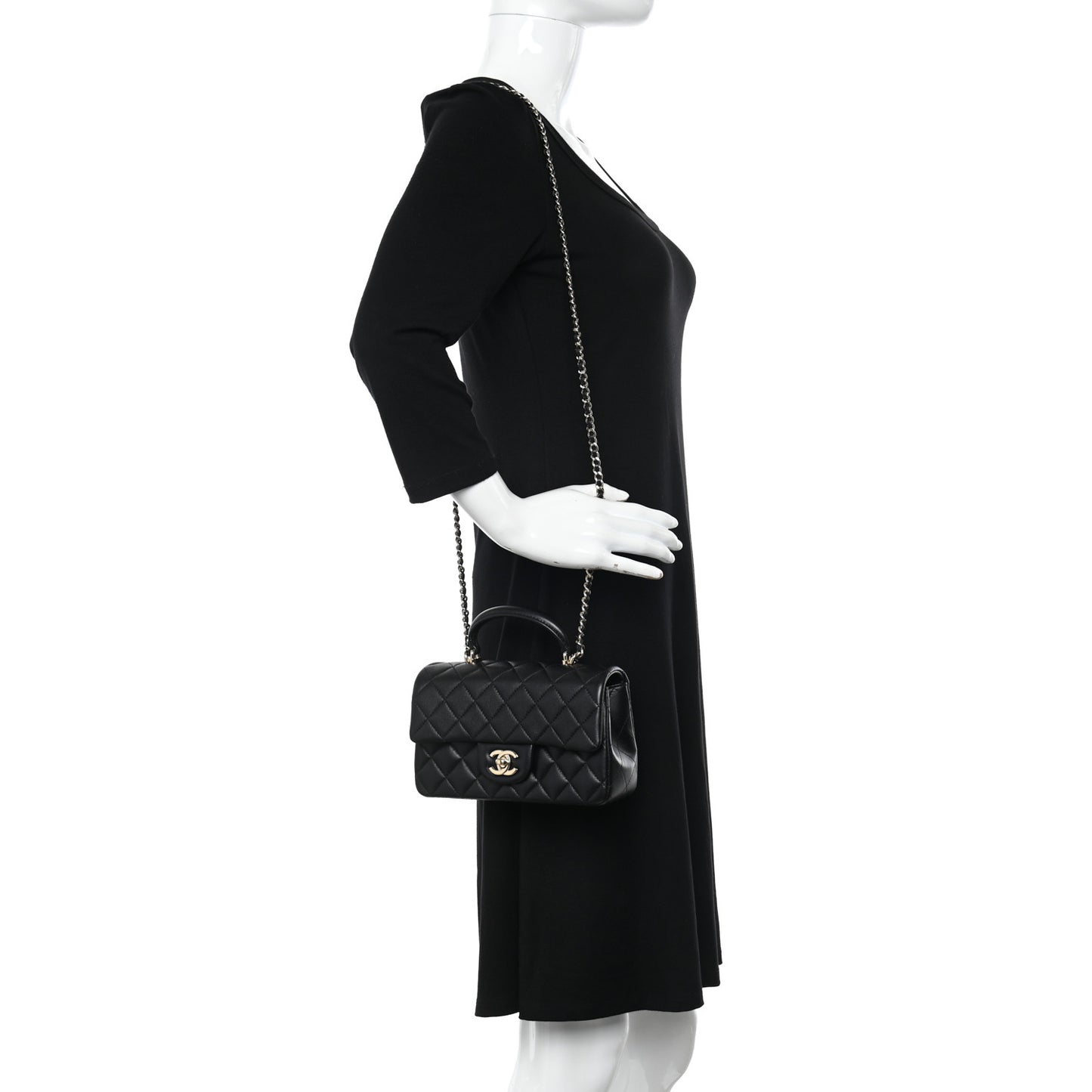 Lambskin Quilted Mini Top Handle Rectangular Flap Black