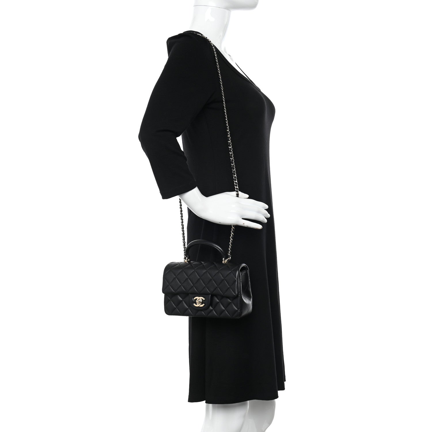 Chanel Lambskin Quilted Mini Top Handle Rectangular Flap Black 2 of 14
