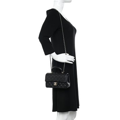 Chanel Lambskin Quilted Mini Top Handle Rectangular Flap Black 2 of 14