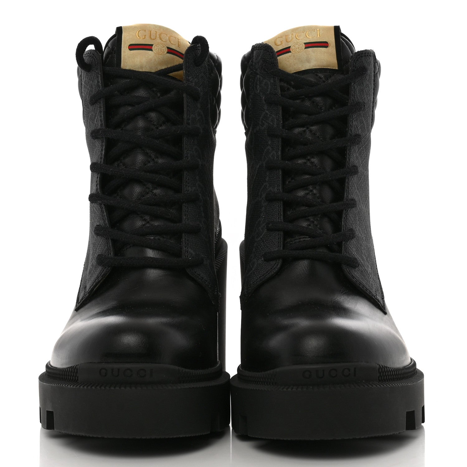 Gucci Apollo Calfskin GG Supreme Nappa Samoa Quilted Lace Up Ankle Boots 39.5 Black 3 of 10