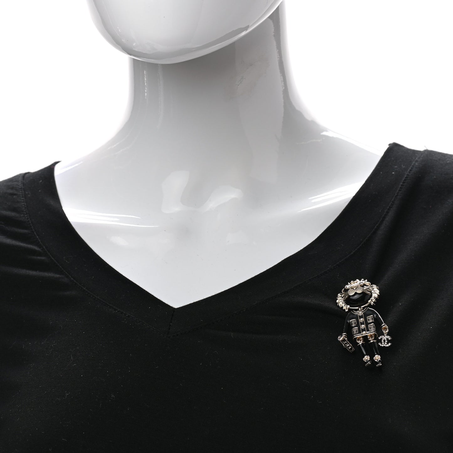 Enamel Crystal Pearl CC Lion Brooch Black White