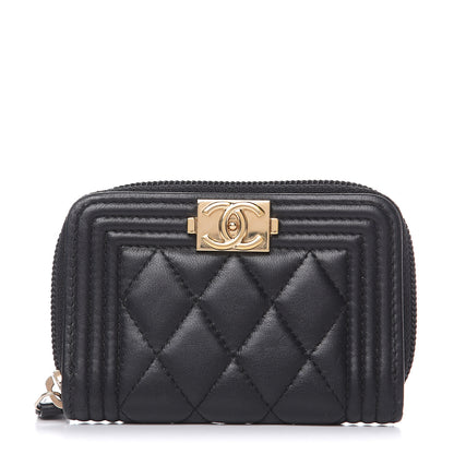 Chanel Lambskin Quilted Zip Around Boy Coin Purse Wallet Black 1 of 10