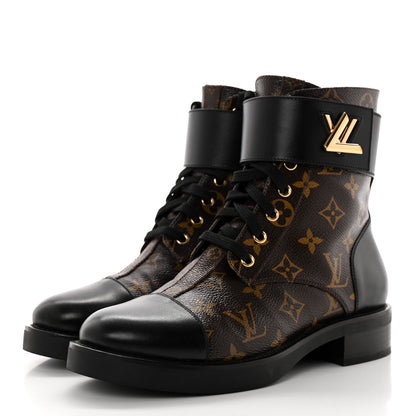 Louis Vuitton Calfskin Monogram Wonderland Flat Ranger Boots 38.5 Black 3 of 12