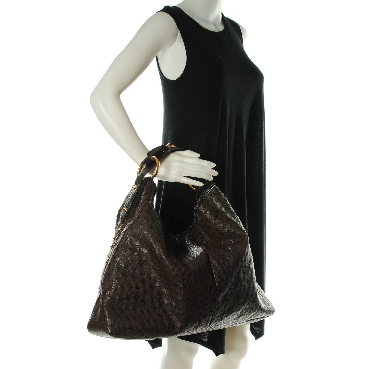 Ostrich Large Horsebit Chain Hobo Brown